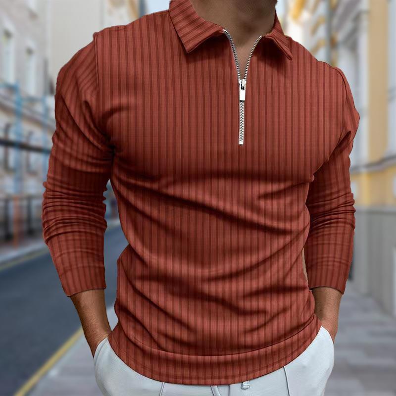 Рубашки поло мужские с длинным рукавом с принтом в виде тонких линий, новая мужская рубашка поло с длинным рукавом, футболка на молнии, топ