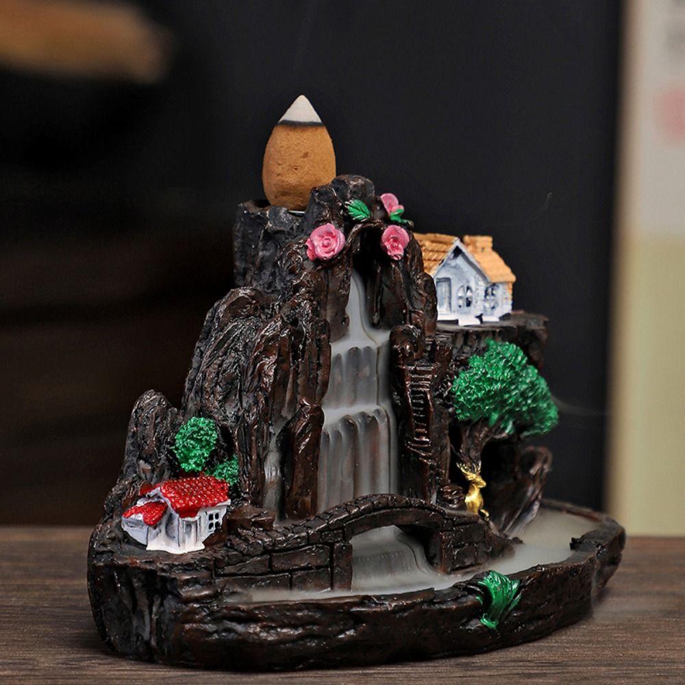 Chinese Style Incense Burner Craft Fragrance Waterfall Smoke Fairy Mountain Incense Holder Resin Yoga Retro Backflow Censer 7