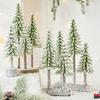 Mini Christmas Tree Artificial Bottle Brush Tree with Wooden Base Small Snow Frost Flocked Pine Tree for Winter Tabletop Home Decor