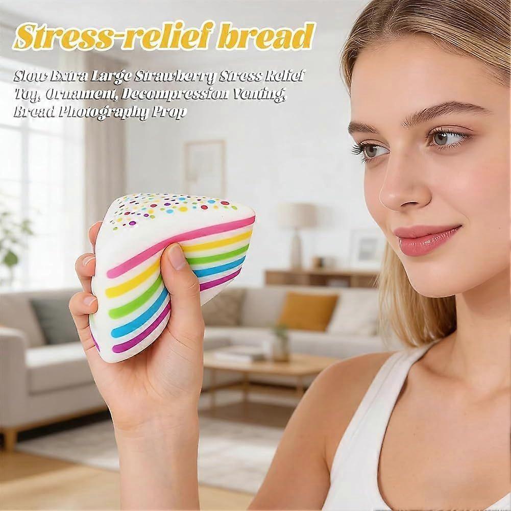 Rainbow Cake Squishy, Jumbo Slow Rising Squeeze Fidget Sensory Toy, Giant Layer Cake Slice Soft Stress Relief Squishy for Adults Birthday Gift Party F