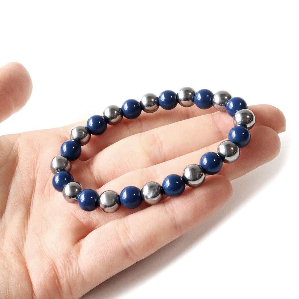 Терагерцовая руда Хокутолит Синий Синий Браслет 8мм Камень Силы Дальнего Инфракрасного Диапазона Внутренний Обхват [ЗОЛОТОЙ КАМЕНЬ] Прибл.. 19.5см