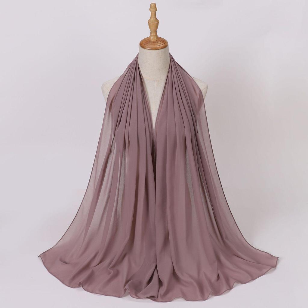 Этнический шифоновый хиджаб-шарф с жемчугом - Однотонный, Длинный стиль для Ближнего Востока и Африки