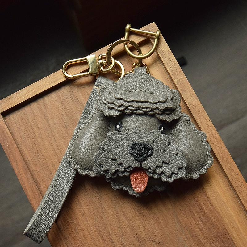 Брелок для ключей из кожи ручной работы в виде плюшевой собаки, оригинальный дизайн, милый женский подарок-брелок премиум-класса