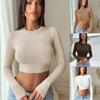 European and American Hot Women's Clothing Sexy T-shirt Hot Girl Round Neck Slim Navel Long Sleeve M-2XL Women's Top