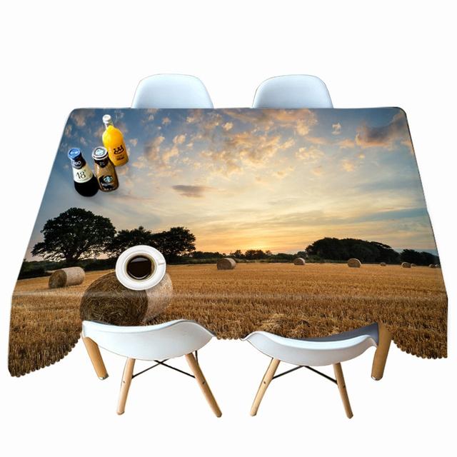 Thicken Cotton Tablecloth Wheat Landscape Under The Sun Pattern Rectangular Round Table Cloth For Wedding Picnic Party
