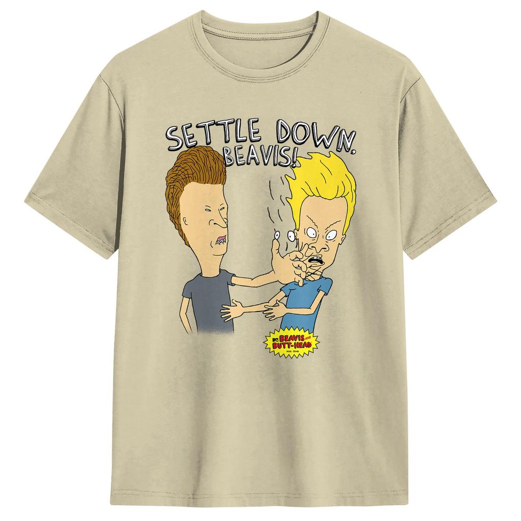Beavis and ButtHead Settle Down Beavis T Shirt Men Cotton Funny TShirts Crew Neck Tee Shirt Short Sleeve Clothing 6XL