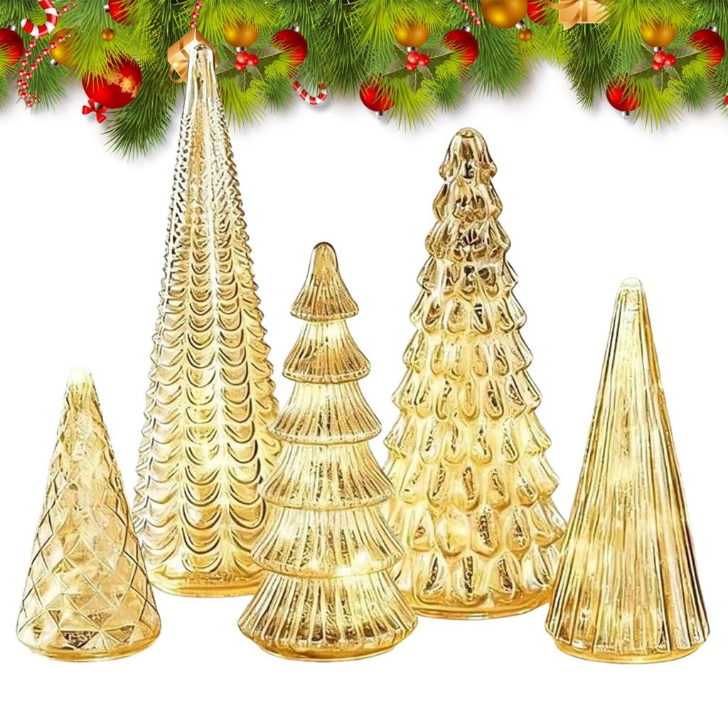 5Pcs Glowing Glass Christmas Tree Ornaments Home Luminous Desktop Decor Led Night Light Party Xmas Decoration For Kid Gifts