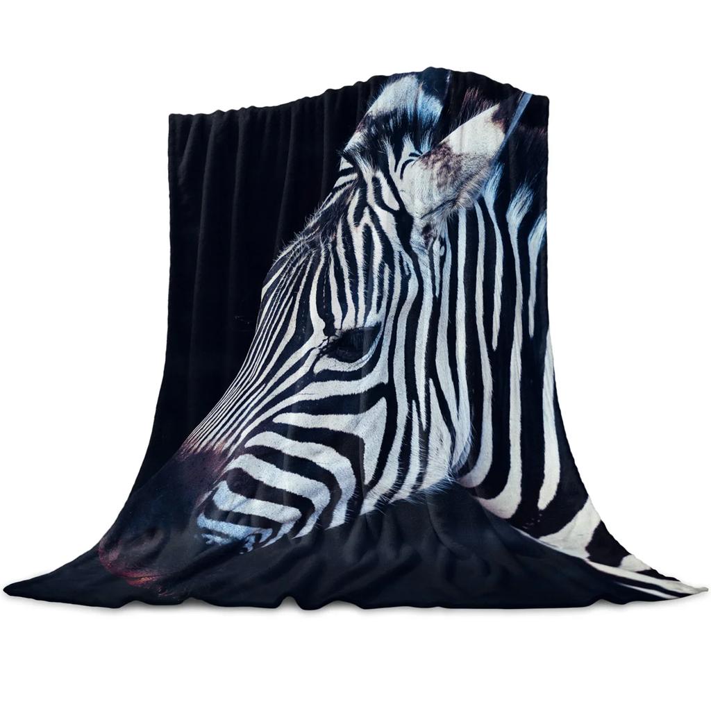 Animal Zebra Black and White Stripes Pattern Flannel Throw Blanket Soft Lightweight Warm Cozy Kid Adult Travelling Camping Gift