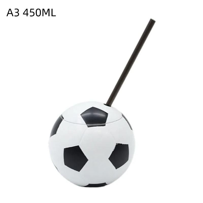 450/600ML Soccer Shaped Drinking Cup with Straw and Lid BPA Free Reusable Mug for Children Home School Daily Use