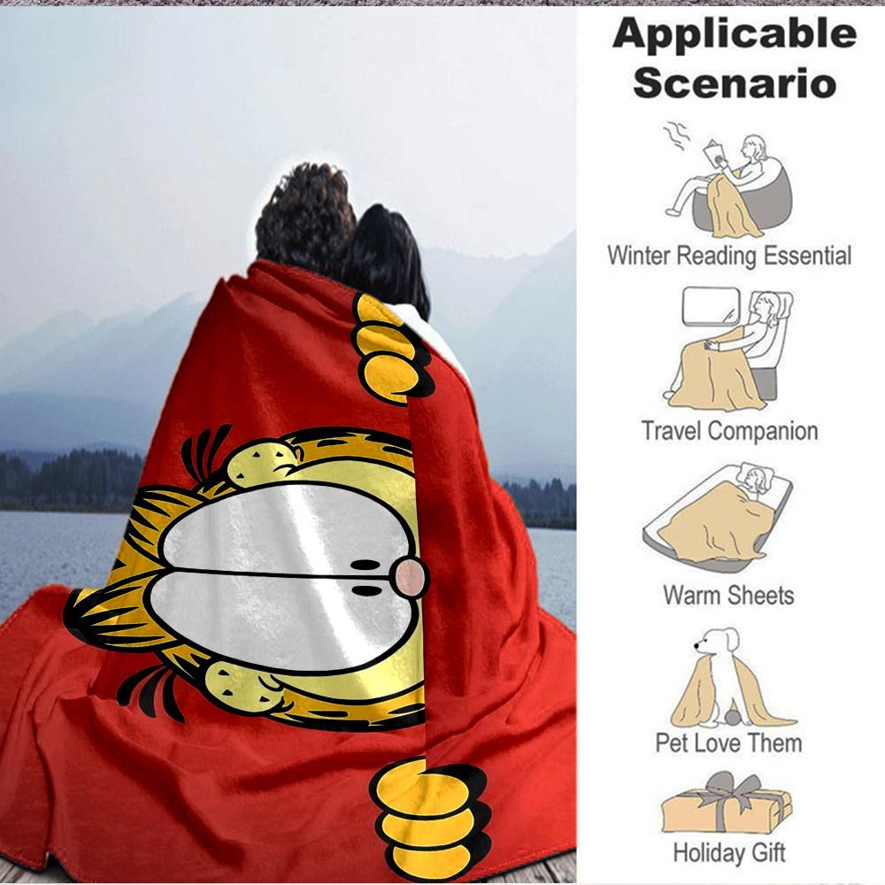 1pc Garfield Cat Flannel Throw Blanket HD Printed Lightweight Soft Warm All Season Blanket for Sofa, Bed, Travel, Camping Machine Washable