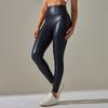 Stretch PU Leather Pants Women Color High Waist Tight Hips Wearing Yoga Leggings
