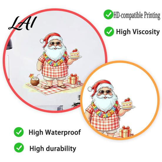 Festive Home Decor Christmas Picnic Santa Claus Wall Sticker Waterproof PVC Plaid Decal Mural Decals with Cake Design Removable Art for Holiday