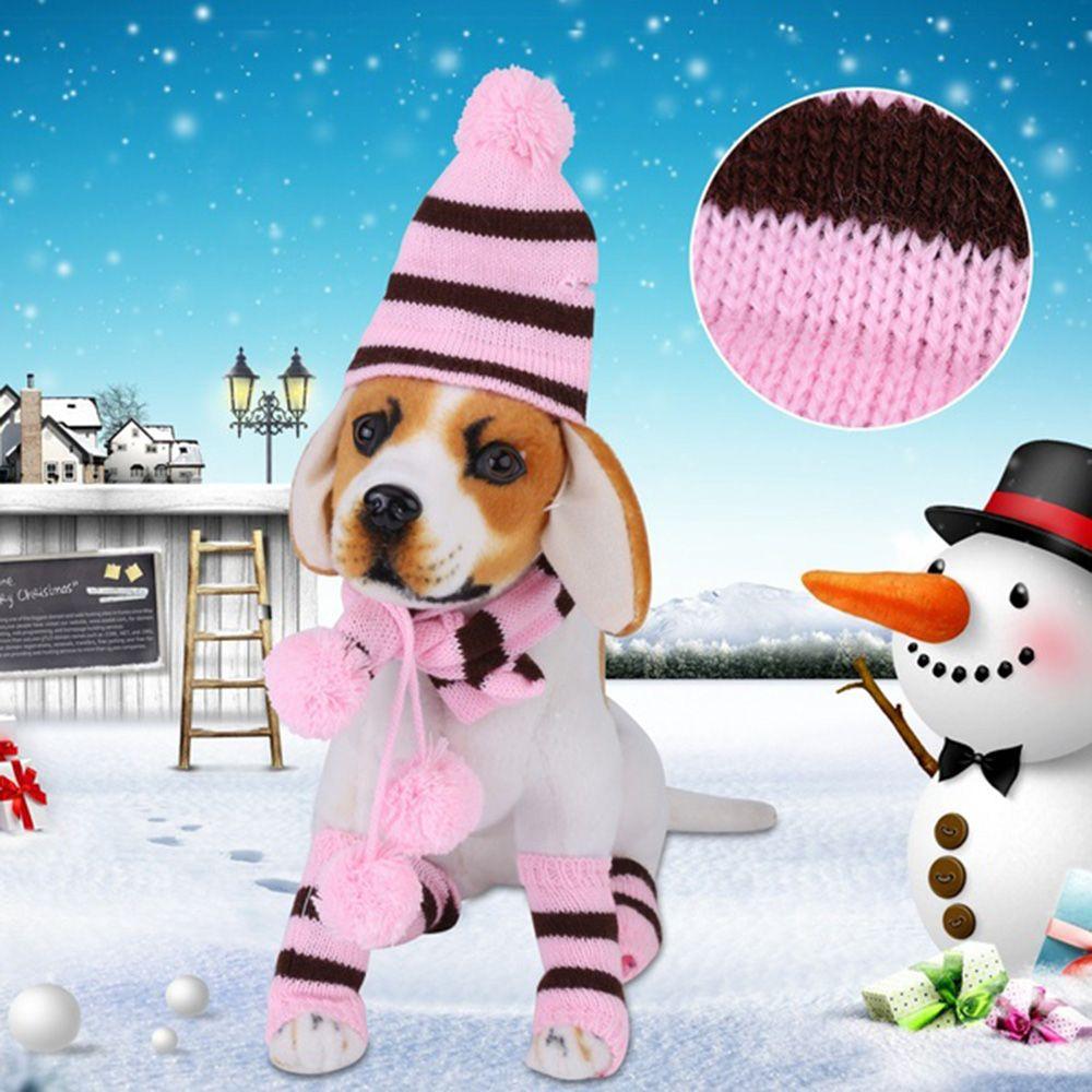6Pcs/Set Fashion Dressing Up Stripe Knitted Puppy Costume Dog Socks Cat Clothes Pet Warm Hat Scarf