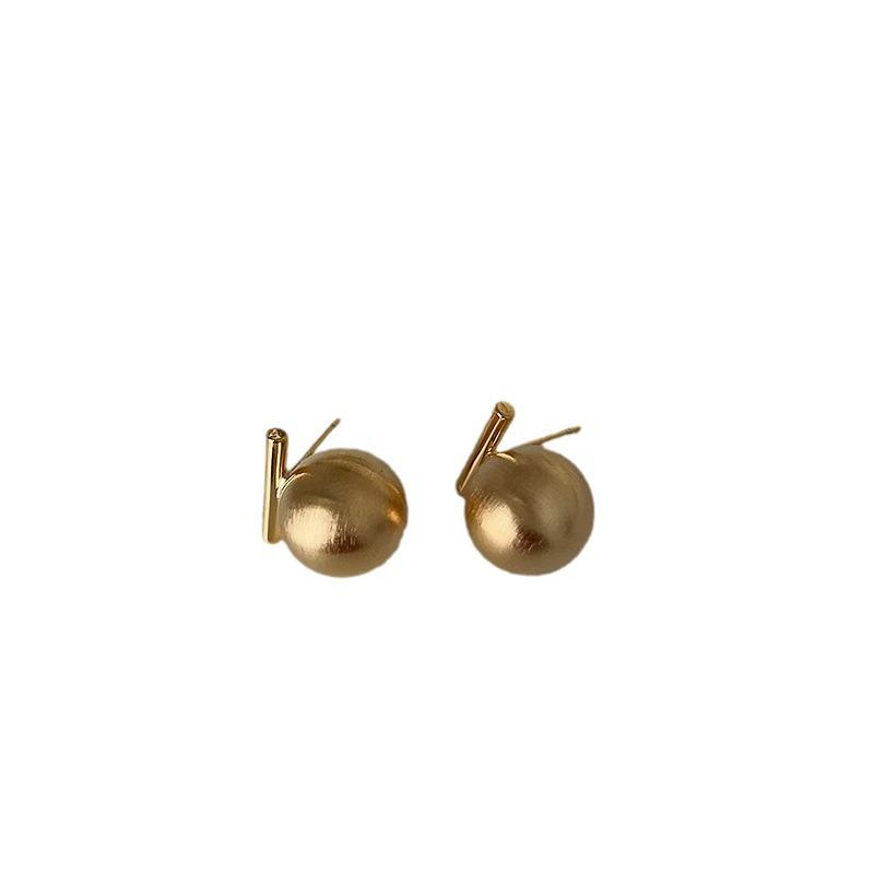 One-Word Brushed Round Metal Ball Stud Earrings Female Niche Simple Personality Fashion Temperament Elegant Versatile Earrings Earrings