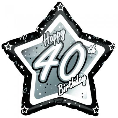 Creative Party Воздушный шар с черной/серебряной звездой на 40-летие