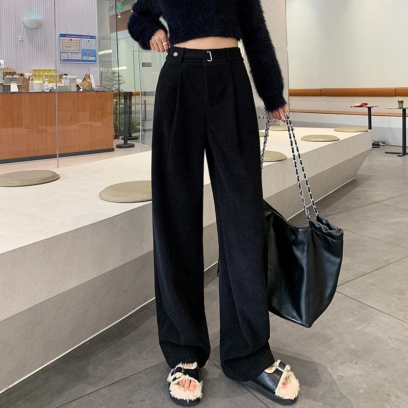 Narrow Wideleg For Version Pants Womens Autumn New Highwaist Casual Retro Straightleg Pants Drape Slim Trousers