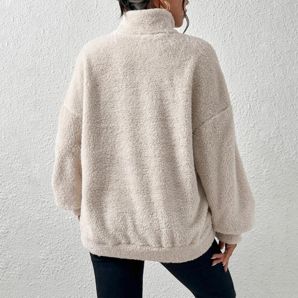 Sweatshirt For Women Half Zip Pocket Drop Shoulder Teddy Sweatshirt Christmas Sweatshirts For Women