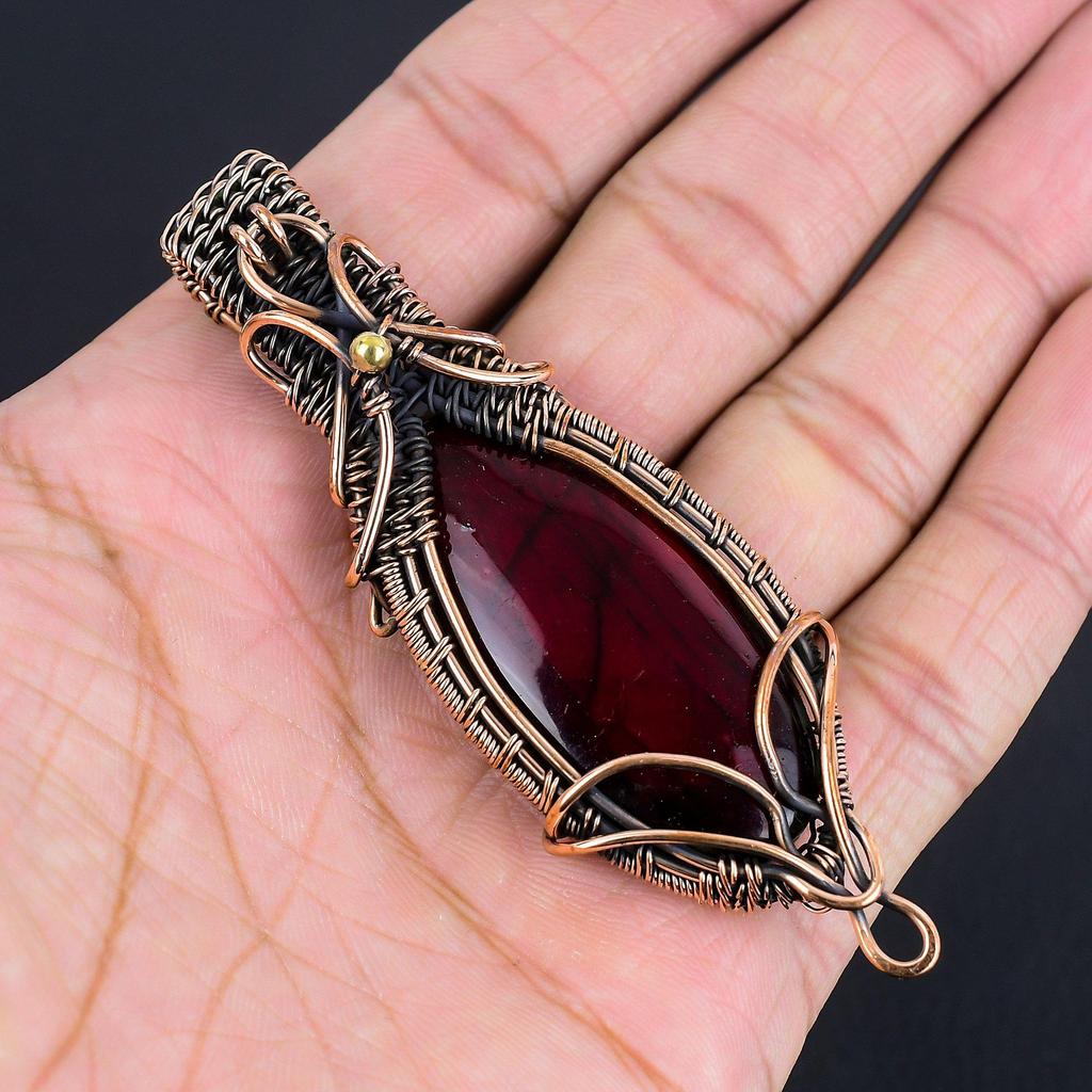 Red Flash Labradorite Pendant, 999 Copper Wire Wrapped Jewelry, Gemstone Jewelry Pendant, Handmade Wedding Gift Jewelry