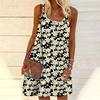 Women Flower Little Daisy Printed Mini Dress Sleeveless Party Dress Summer Beach Dress Sundress