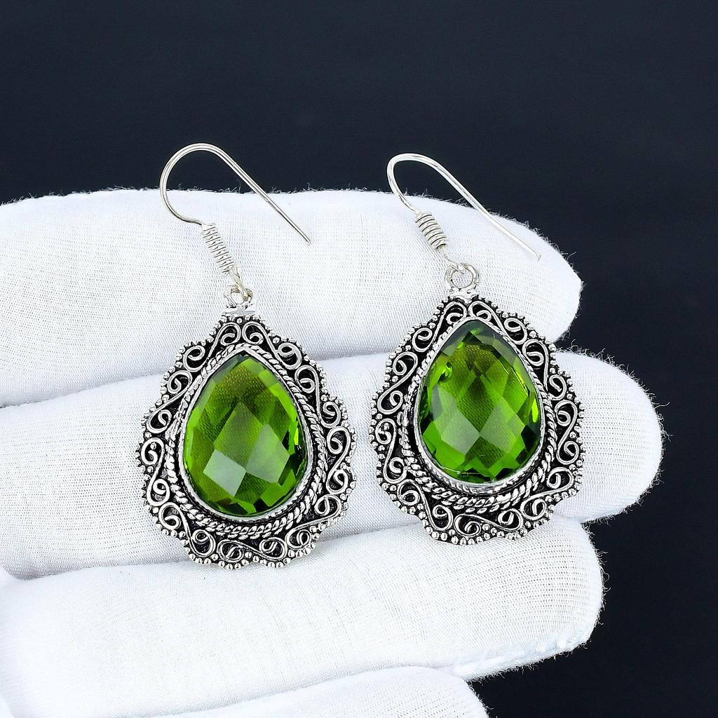 Unique Peridot Gemstone Earrings, 925 Sterling Silver Earrings, Silver Earrings For Gift, Peridot Dangle Drop Earrings For Valentine's Day Gifts
