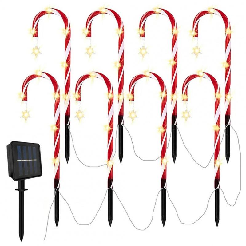 Cross-border Christmas Solar Star Candy Cane Lights for Outdoor Garden and Lawn