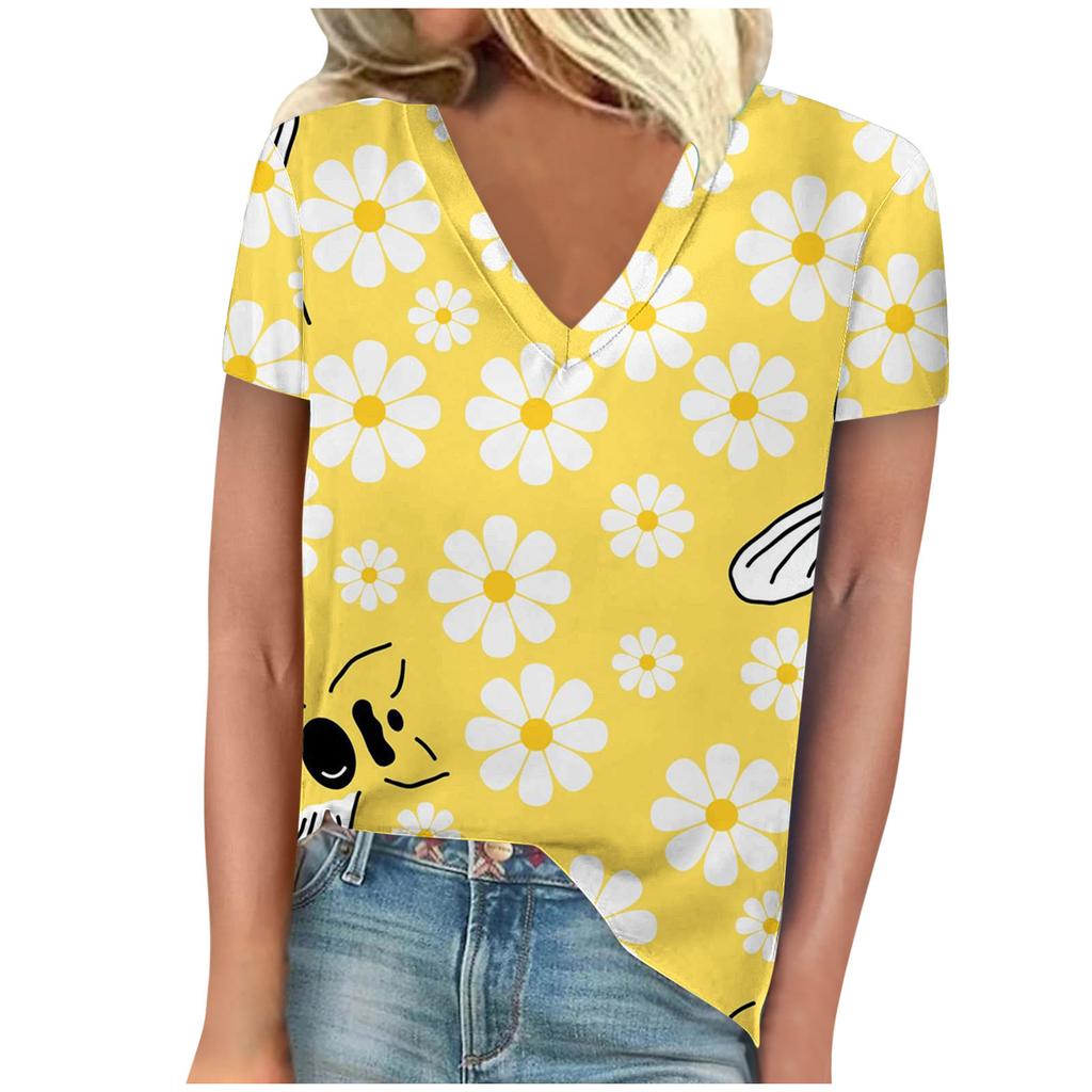 Винтажная женская футболка с принтом пчелы, с коротким рукавом, с V-образным вырезом, удобные футболки