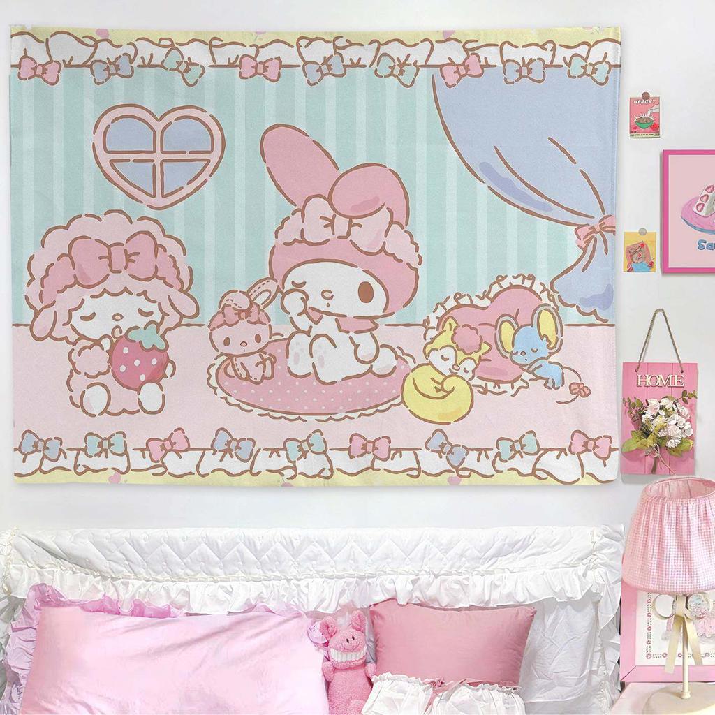 Тканевое панно My Melody "Сладкая спальня" Милое пастельное мультяшное настенное панно Мягкий полиэстер с принтом для спальни девочки, комнаты в общежитии Декор Kawaii