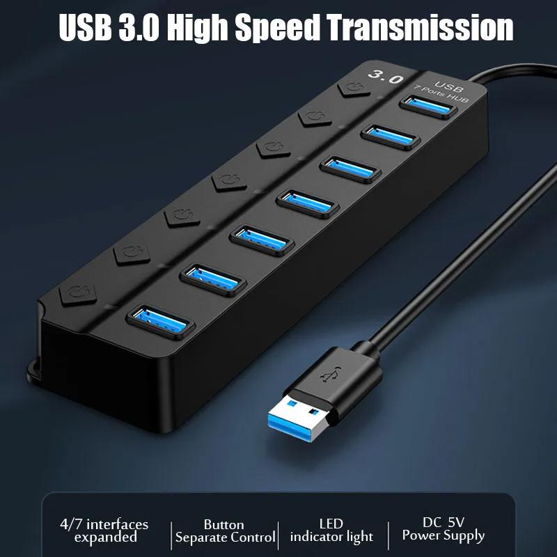 7 в 1 USB 3.0 концентратор 5 Гбит/с высокоскоростной разветвитель с переключателем управления USB док-станция OTG адаптер для ПК портативного компьютера