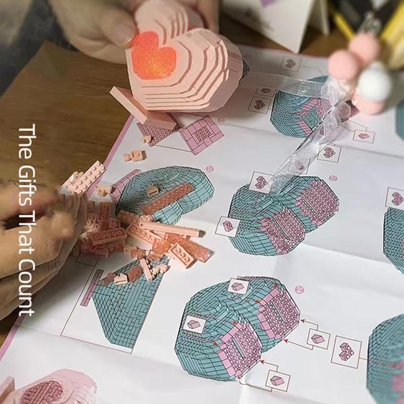 DIY розовый воздушный шар с любовью, украшения, строительные блоки, 999 шт., подарок на Рождество, День святого Валентина, чтобы собрать строительный блок, реклама