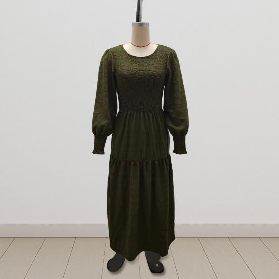 Осенне-весеннее женское платье с длинными рукавами-фонариками, трапециевидной формы, с круглым вырезом, однотонное плиссированное платье в стиле бохо, миди, платье для вечеринок и свиданий