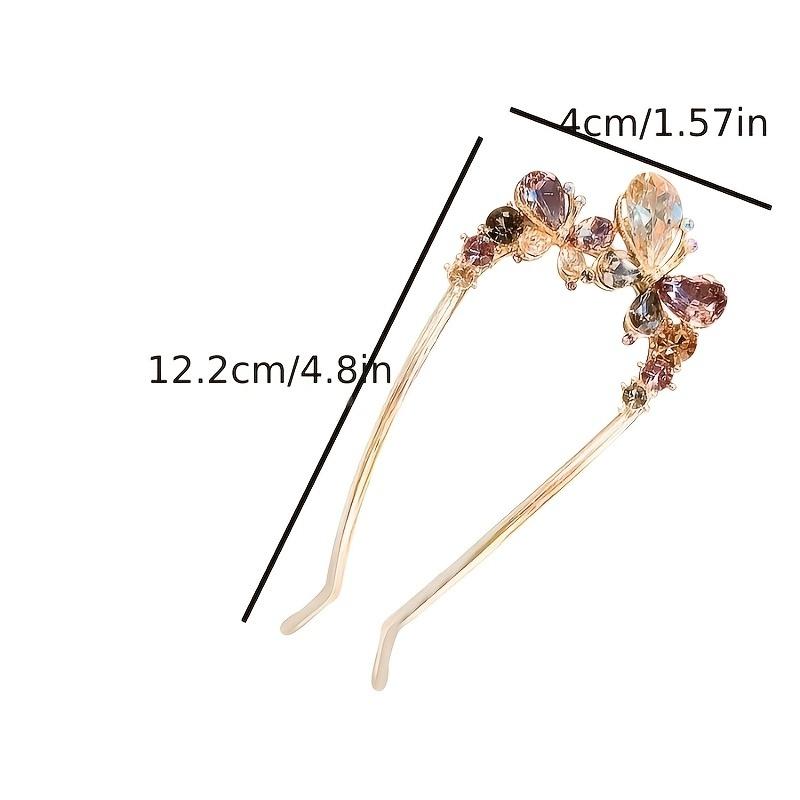 Advanced Classical Style Crystal Butterfly Inlaid Women's Alloy U-shaped Hairpin New Chinese Style Disc-shaped Hair Hairpin