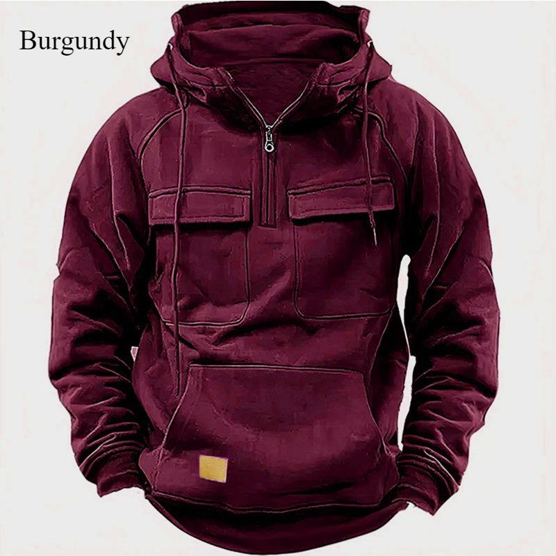 Толстовка Retro Tough Man New Hoodie для мужчин, спортивная, с капюшоном, с несколькими карманами, зимняя, теплая, удобная, из плотного хлопка с длинным рукавом