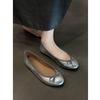 French Ballet 2025 Autumn New Ladyshoes Flat Bottom Light Mouth Silver Grandma Shoes Beautiful Temperament Small Single Shoes