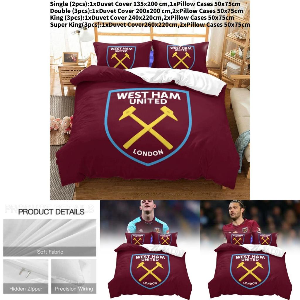 Цифровой постельный комплект West Ham United с реактивной окраской для декора современной спальни