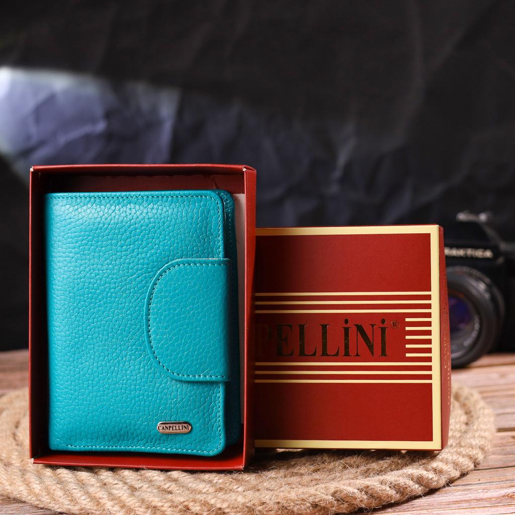 Яркий вертикальный женский кошек из натуральной кожи CANPELLINI Wallet 21678 Бирюзовый