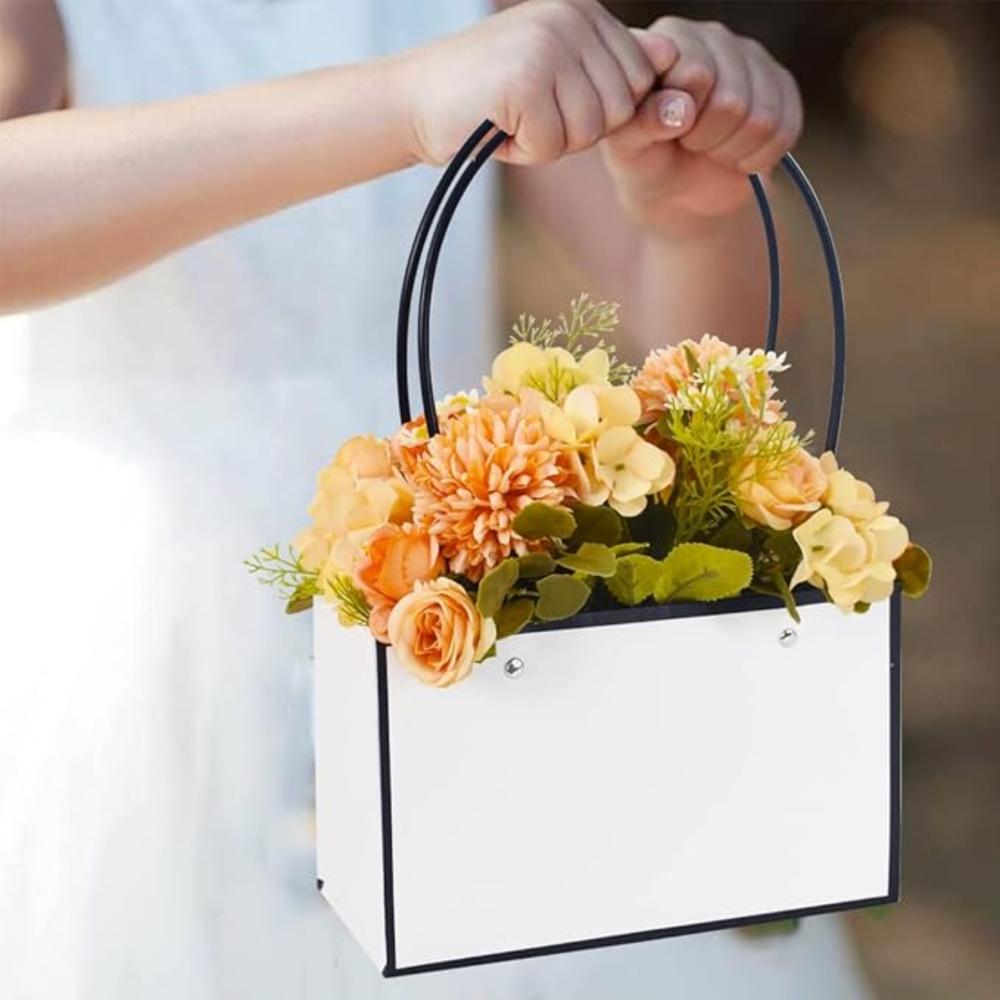 4 Pcs Valentine's Day Kraft Flower Gift Bags Waterproof Bouquet Paper Bags with Handle Empty Bouquet Bags Rectangle Packaging Mother's Day Gift