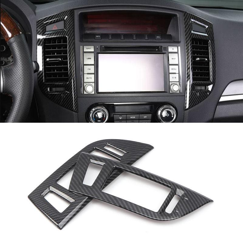 For Mitsubishi Pajero 2007- ABS Carbon Fiber Texture Car Center Console Air Conditioning Air Vents Outlet Frame Cover Trim