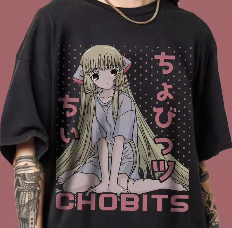 Summer Hot Sale Anime Chobits Vintage Cotton Chii Graphic T‑Shirt Y2K Soft Cotton O-Neck Loose Hip Hop Daily Wear Street Tops