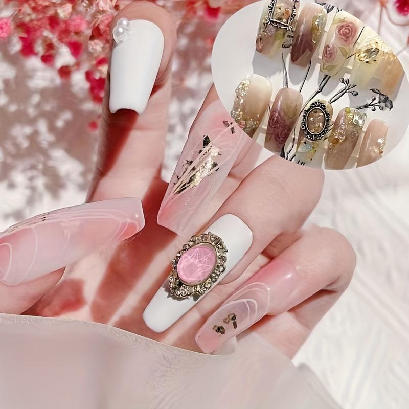 16 шт. подвески для ногтей в стиле ретро в стиле барокко - полые металлические украшения для ногтей в стиле панк для женщин и девочек - подвески в форме рамки для ногтей с гравировкой для дизайна ногтей своими руками