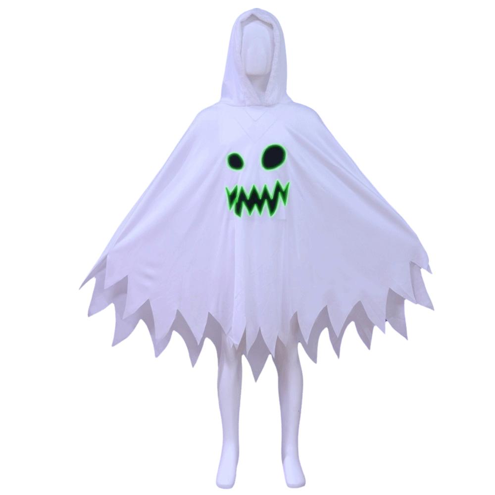 Glow In The Dark Kids Hooded Cape Drop Shoulder Halloween Cosplay Costume Trick Or Treat