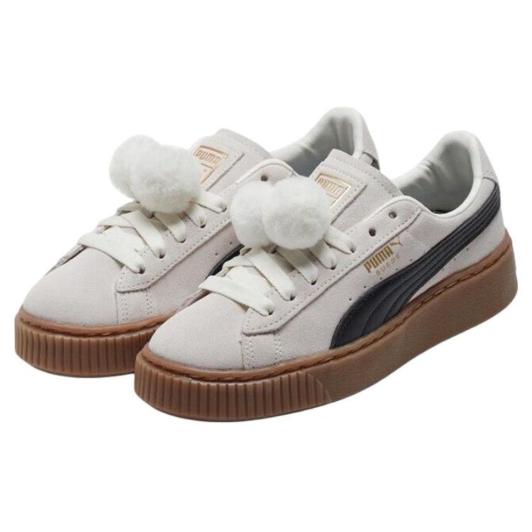 Puma Замшевые кроссовки на платформе Удобные Простые Низкие Женские кроссовки Молочно-белые Черные 391902-01