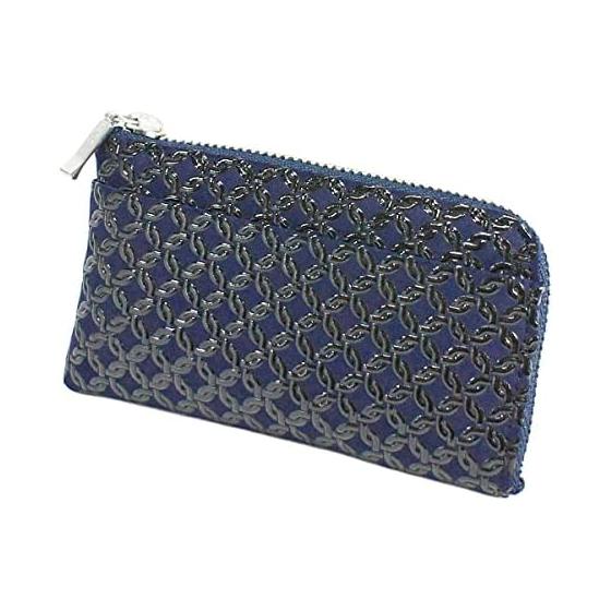 Кошелек для мелочи Inden-ya F-Coin Purse 05, Оленья кожа, Синяя основа x Черный лак, Кольцо-крепление Маленький узор, 1005-04-177, 6,5 см x 11 см x 1,7 см, 1 внешний