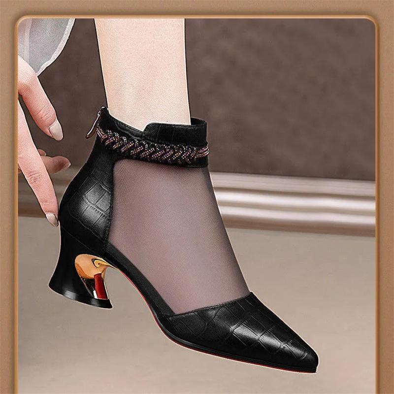 Cresfimix женские милые легкие сетчатые дышащие черные кожаные туфли на квадратном каблуке, женские повседневные бежевые ботильоны на осень A1297