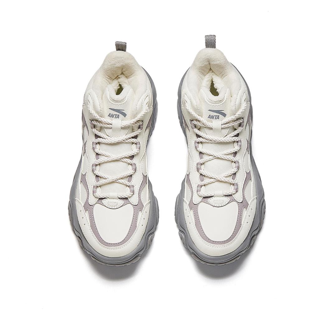 Anta Flowing Light Fleece Mid-Top Casual Shoes Kids Casual Shoes Ivory-White Magic-Carpet-Gray 122548953-4