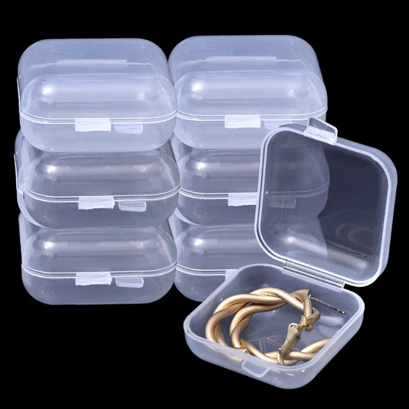 Mini Jewelry Storage Box Transparent Rectangle Locking Design Jewels Boxes Sturdy Rings Earrings Empty Case Jewelry Packaging