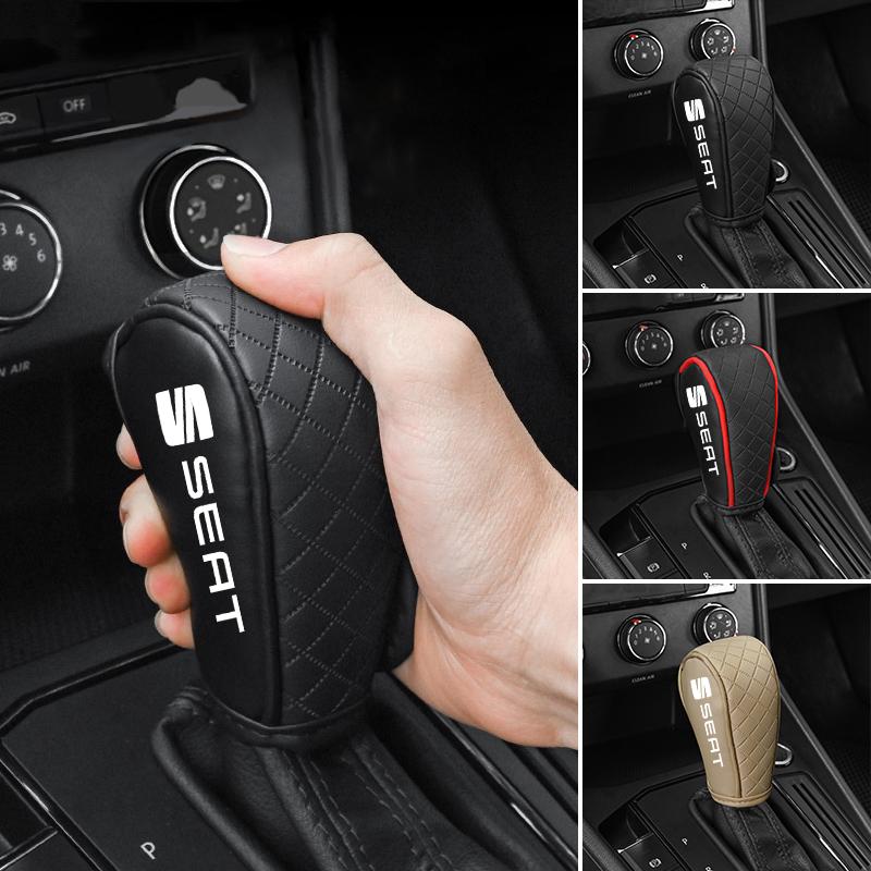 rldf3 New Leather Car Gear Shift Knob Covers Non-Slip Handle Cover For Seat Leon 5F Mk3 Ibiza Tarraco Arona Ateca Alhambra Accessories