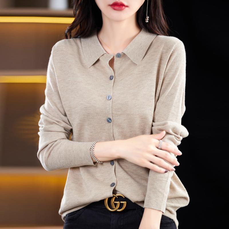 Осень и зима новый кардиган из камвольной пряжи с вязаным воротником-стойкой, рубашка-поло с лацканами, с верхней курткой, женский