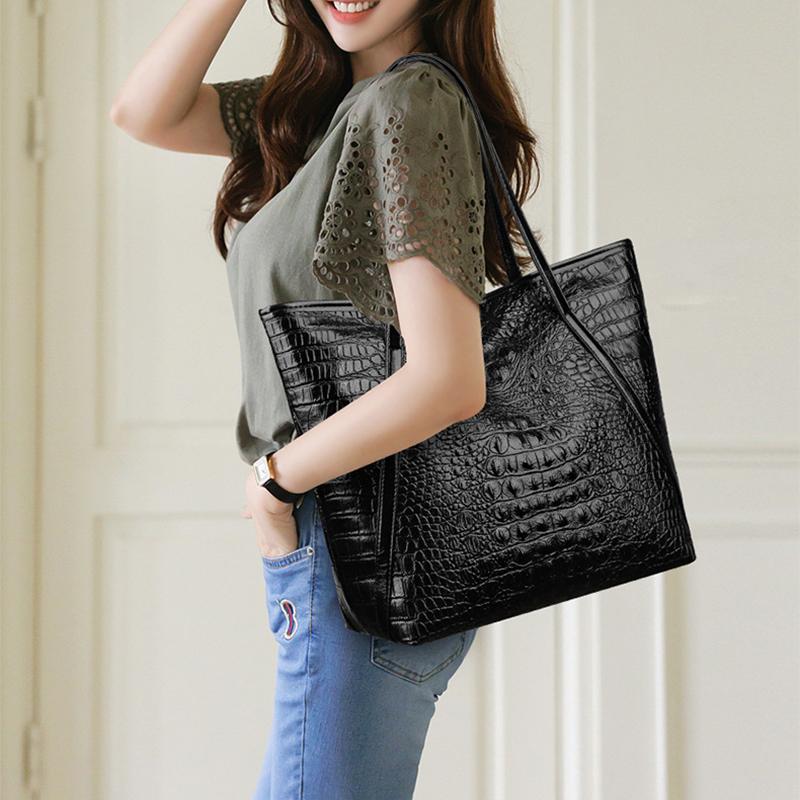 Простая и универсальная сумка-тоут с крокодиловым принтом, большая вместимость, модная сумка, винтажный дизайн, женская сумка через плечо