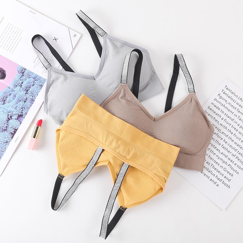 Женские спортивные укороченные топы, бесшовное нижнее белье, съемная мягкая майка, нижнее белье, женские мягкие майки на бретелях