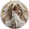 1pc 2d Flat Angel Theme Wreath Sign - 20cm, Round Wooden Sign, Suitable for Home, Living Room, Cafe, Restaurant, Garage Decoration, Holiday Gift